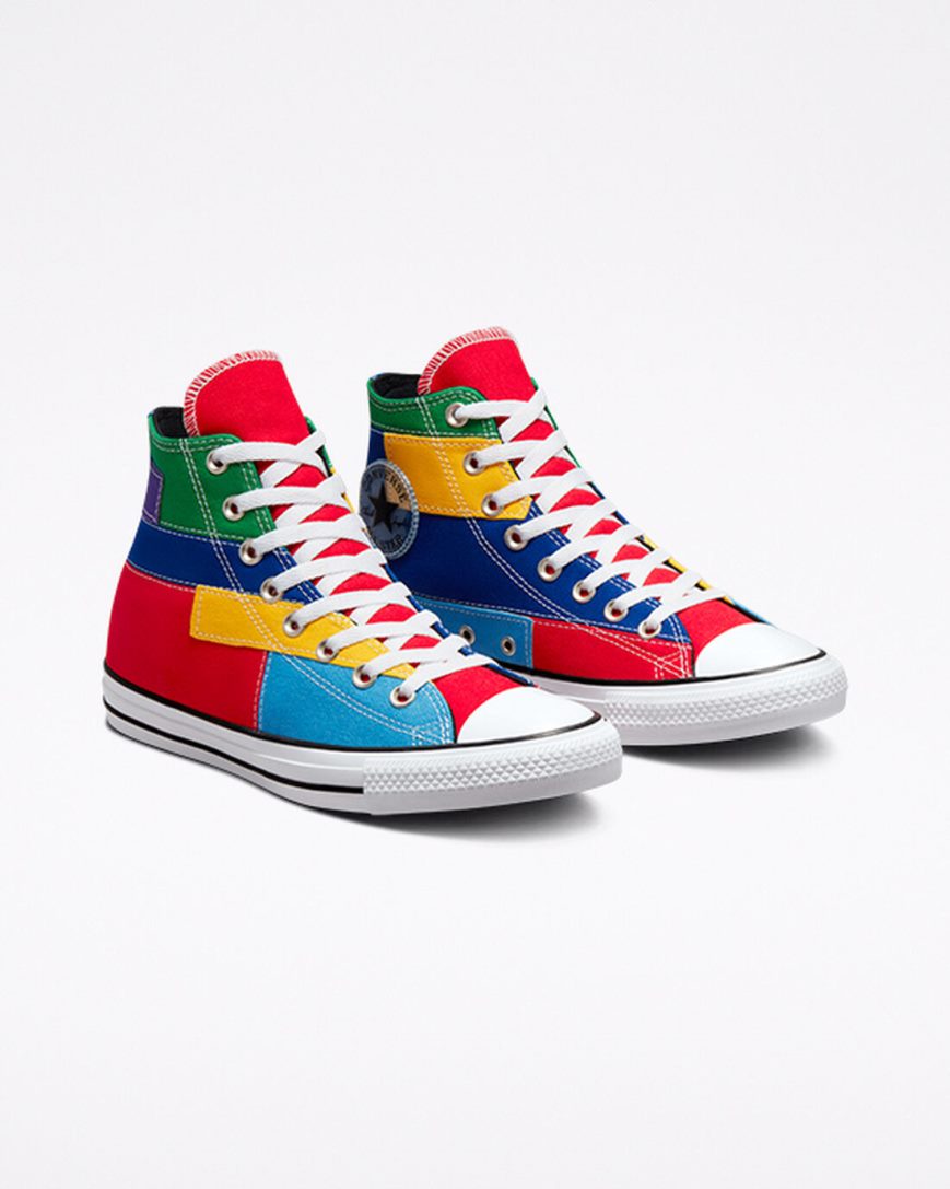 Pánské Boty Vysoké Converse Chuck Taylor All Star Patchwork Červené Blankyt | CZ IVGT48